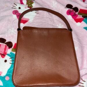 Classic Brown Leather Shoulder Bag with Single Top Handle